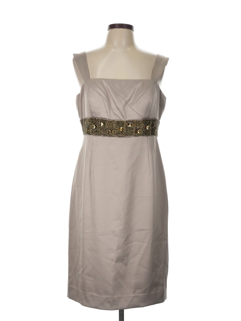 NWOT Antonio Melanie tan gold accent sleeveless cocktail dress Size 12